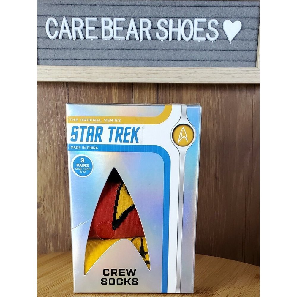 NEW MENS "STAR TREK THE ORIGINAL SERIES 3 PAIR CREW SOCKS GIFT BOX" Shoe Sz 6-12